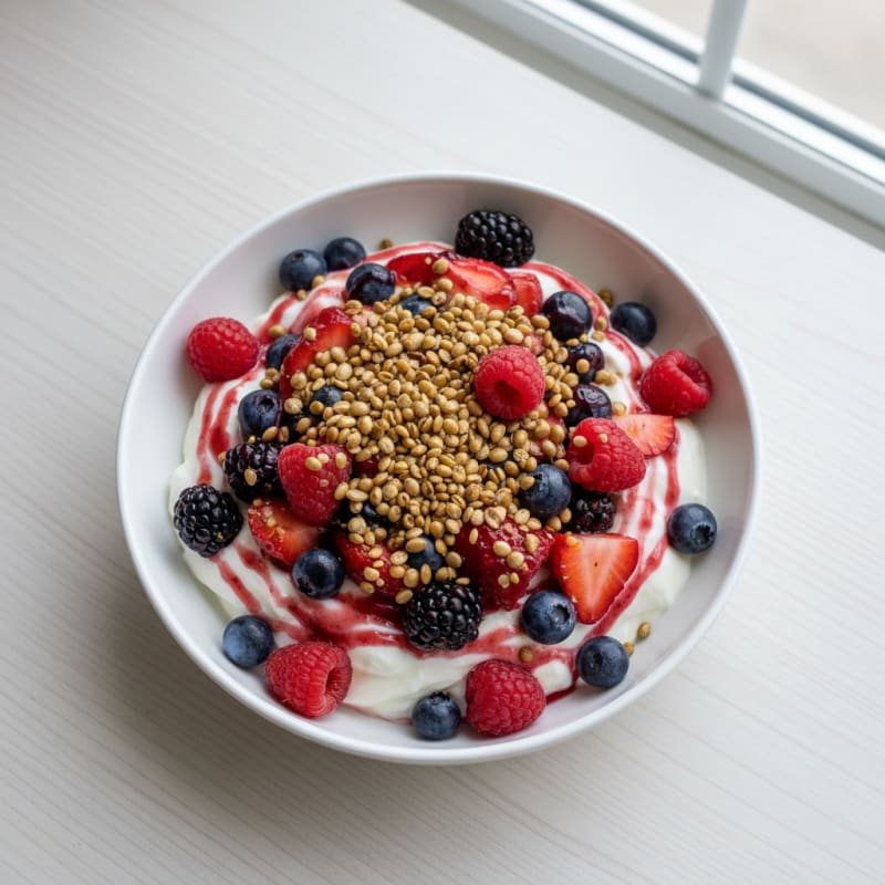 Creamy Greek Yogurt Bowl with Mixed Berries and Protein Crunch