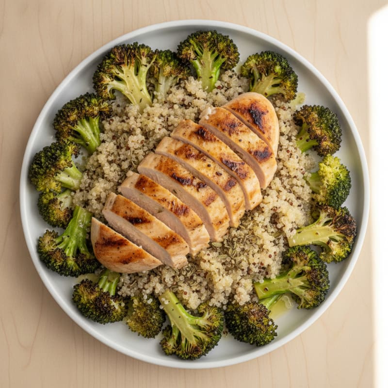 Grilled Chicken Breast with Roasted Broccoli and Quinoa