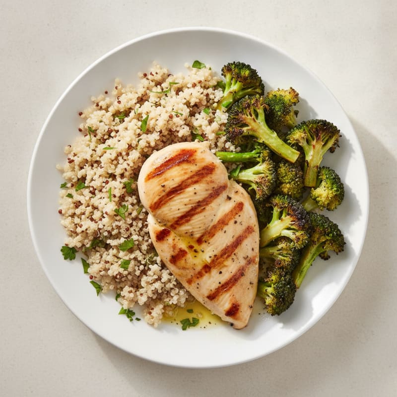 Grilled Chicken Breast with Quinoa and Roasted Broccoli