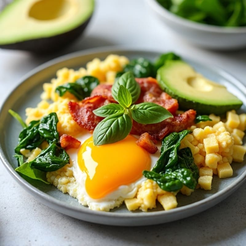 Cottage Cheese Scramble with Spinach and Turkey Bacon