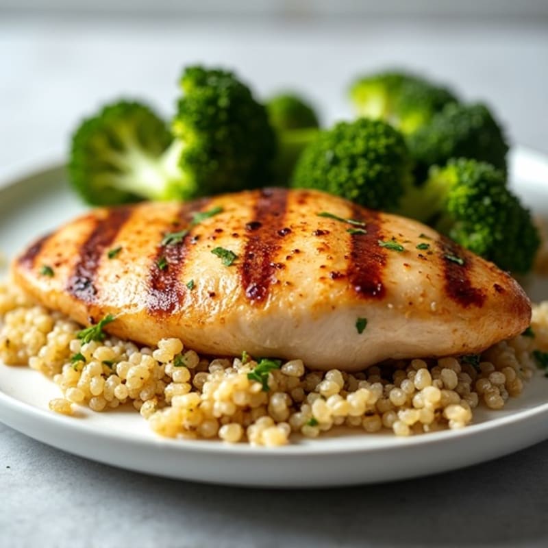 Seared Chicken Breast with Roasted Broccoli and Quinoa