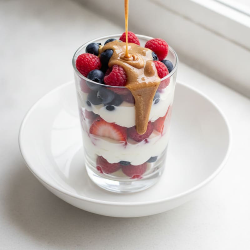 Greek Yogurt Protein Parfait with Mixed Berries and Almond Butter
