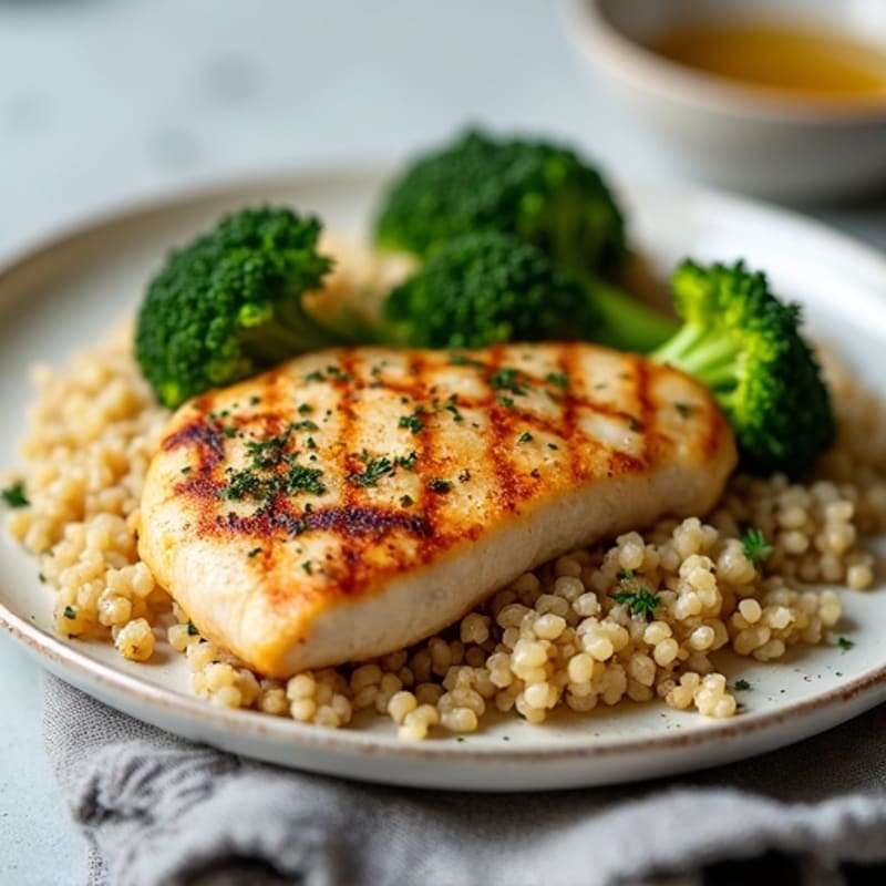 Grilled Chicken Breast with Quinoa and Roasted Broccoli
