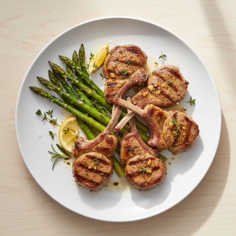 Grilled Herb Lamb Chops with Roasted Asparagus