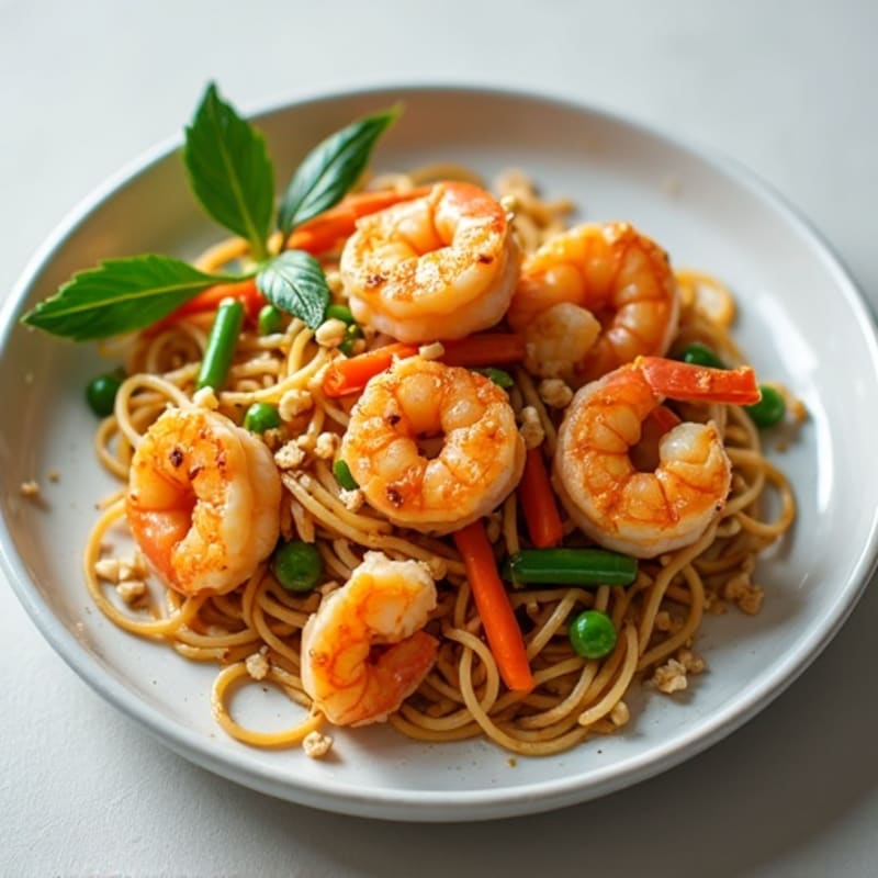 Shrimp Stir-Fry with Tangy Peanut Rice Noodles