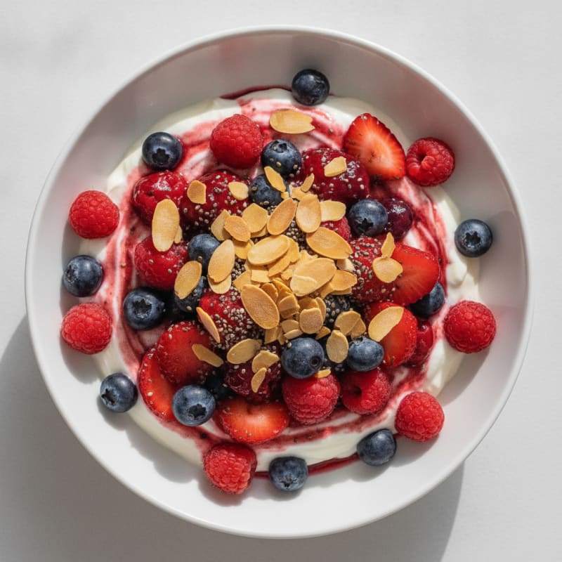 Greek Yogurt Protein Parfait with Mixed Berries and Almonds