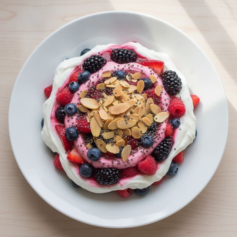 Greek Yogurt Protein Parfait with Mixed Berries and Almonds