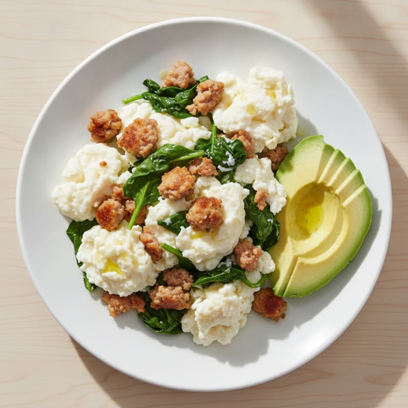 Egg White Scramble with Turkey Sausage and Spinach