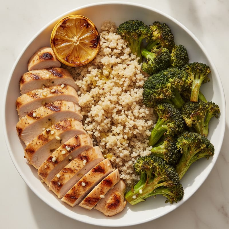 Grilled Chicken and Quinoa Bowl with Roasted Broccoli