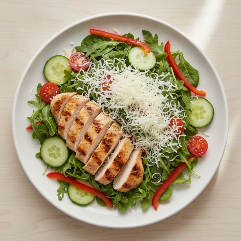 Grilled Chicken Salad with Mixed Greens and Shredded Cheese