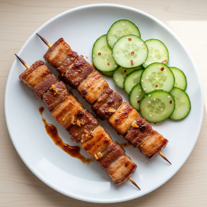 Spicy Gochujang Pork Belly Skewers