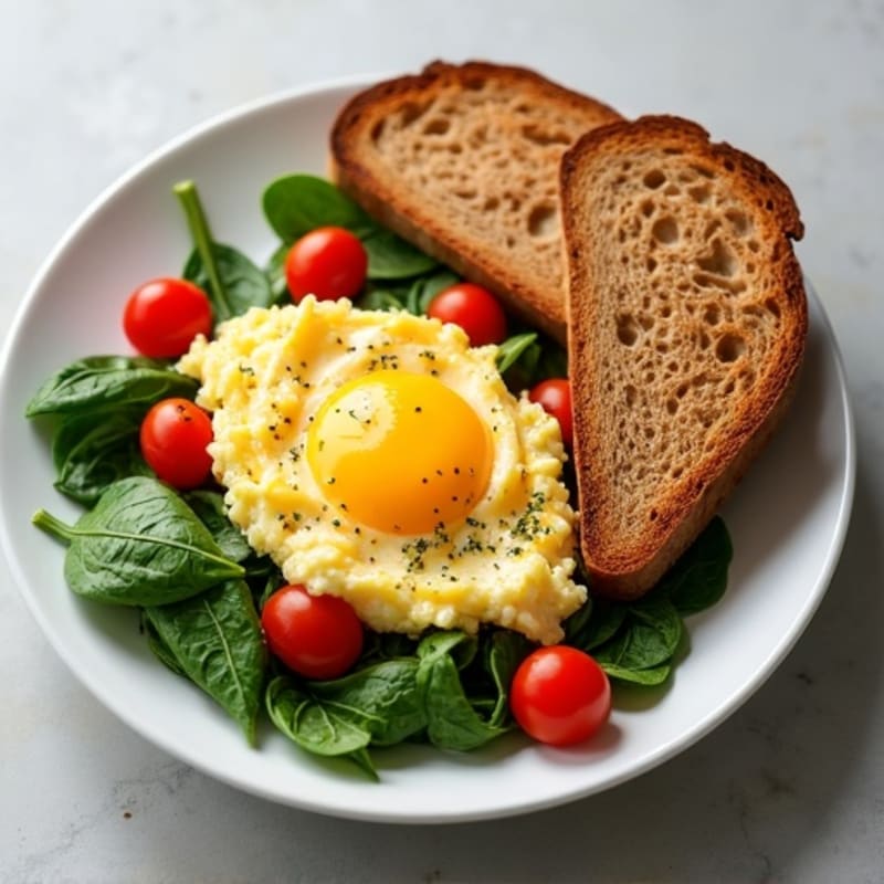 Fluffy Egg White Scramble with Fresh Spinach and Cherry Tomatoes