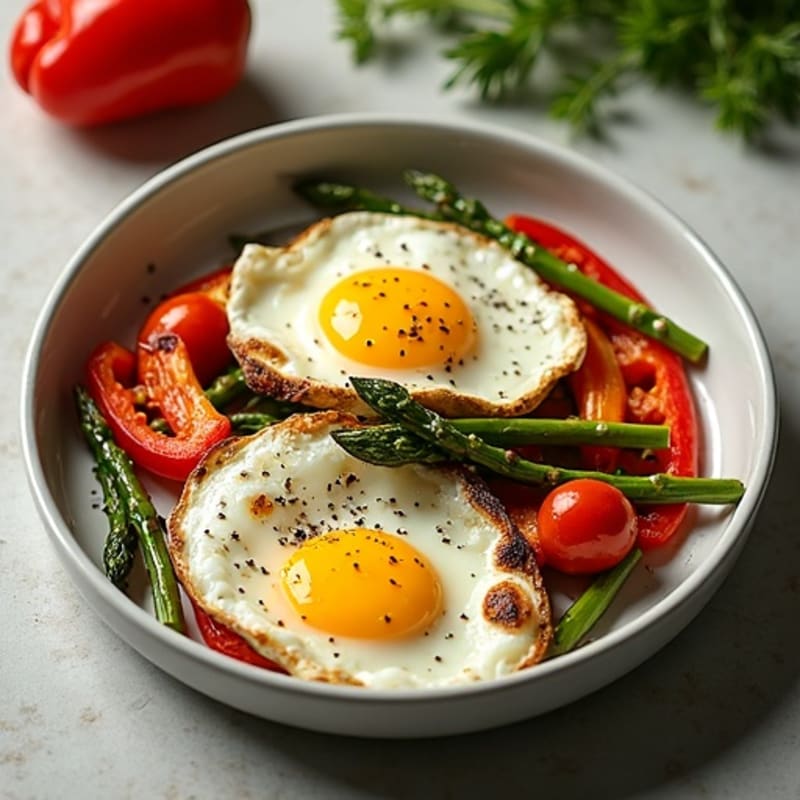 Sheet Pan Roasted Eggs with Asparagus and Bell Peppers