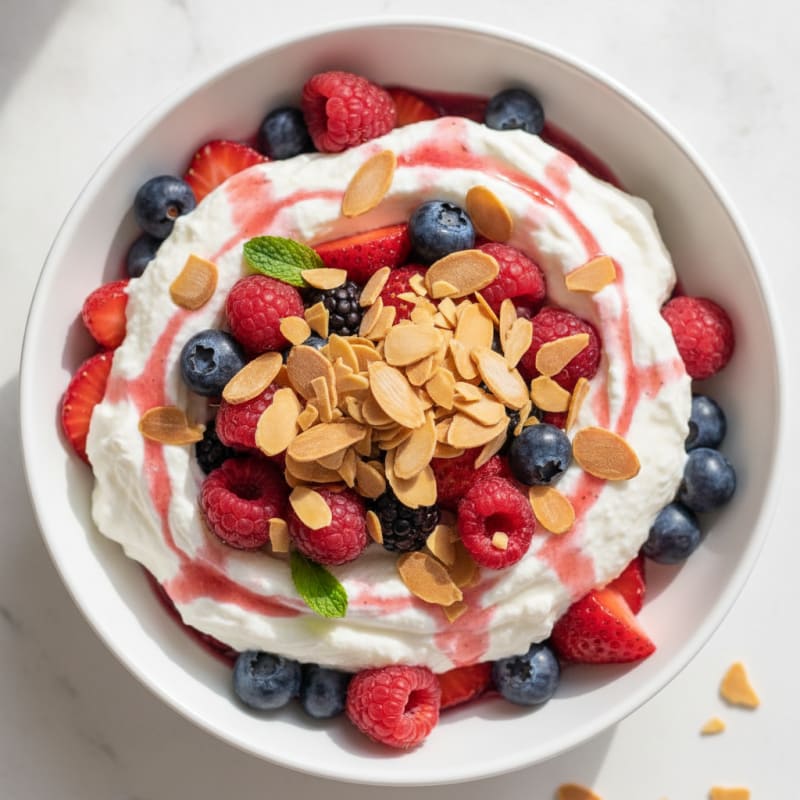Greek Yogurt Protein Parfait with Mixed Berries and Almonds