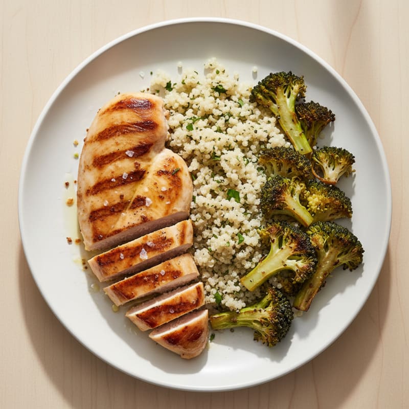 Grilled Chicken Breast with Quinoa and Roasted Broccoli
