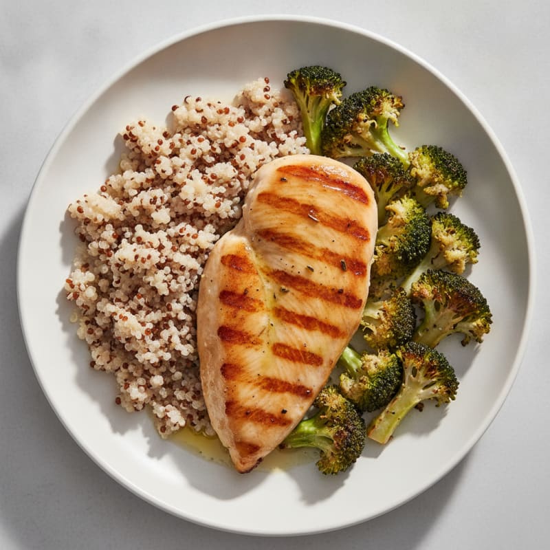 Grilled Chicken Breast with Quinoa and Roasted Broccoli