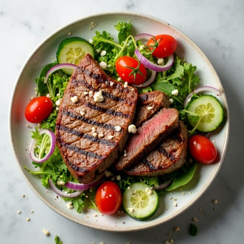 Grilled Steak Salad with Crunchy Mixed Greens and Cherry Tomatoes