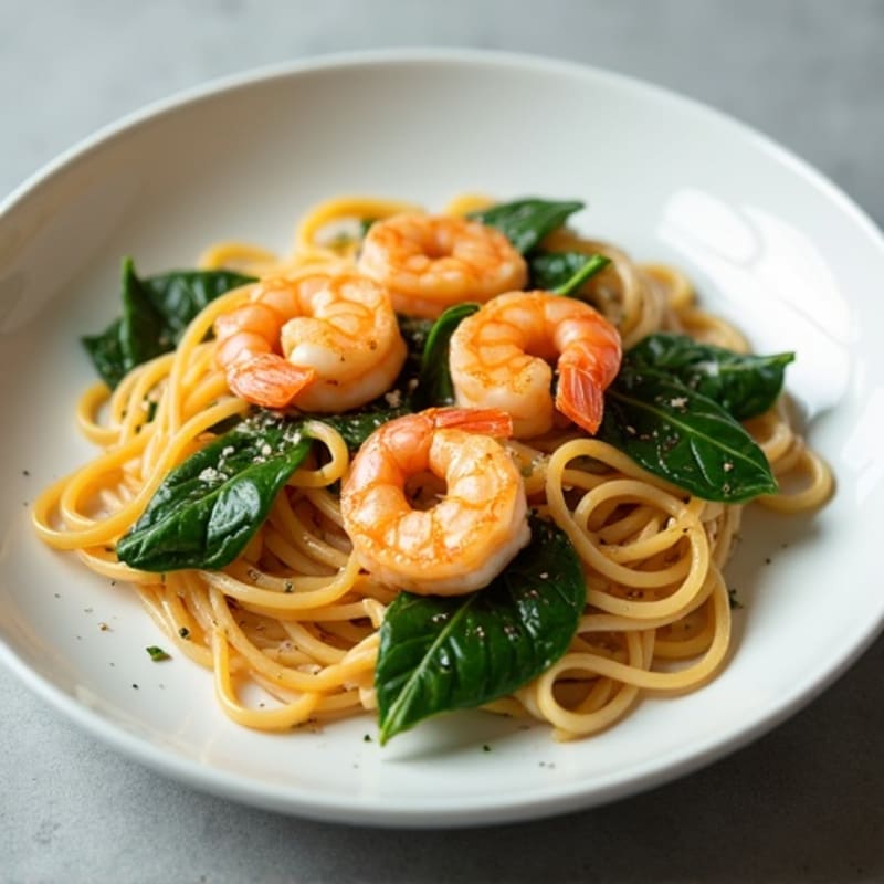 Lemon Garlic Shrimp with Whole Wheat Noodles and Fresh Spinach