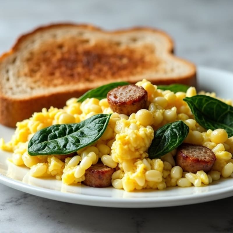 Egg White Scramble with Turkey Sausage and Spinach