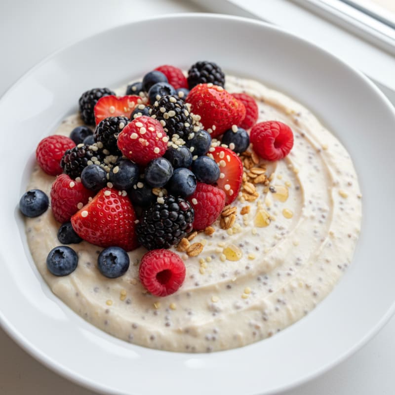 Creamy Vanilla Protein Chia Pudding with Mixed Berries
