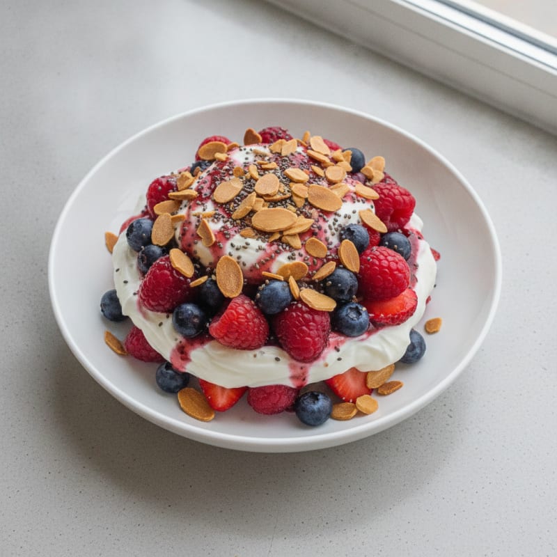 Greek Yogurt Protein Parfait with Mixed Berries and Almonds