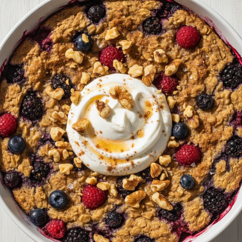 Baked Berry Oatmeal with Toasted Nuts