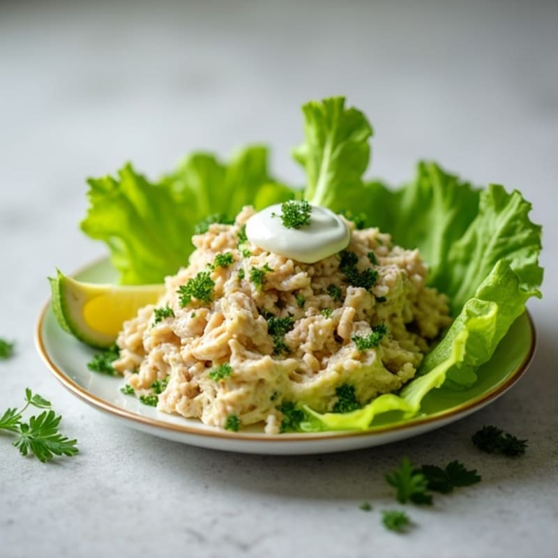 Creamy Avocado Tuna Salad with Fresh Herbs and Crisp Lettuce