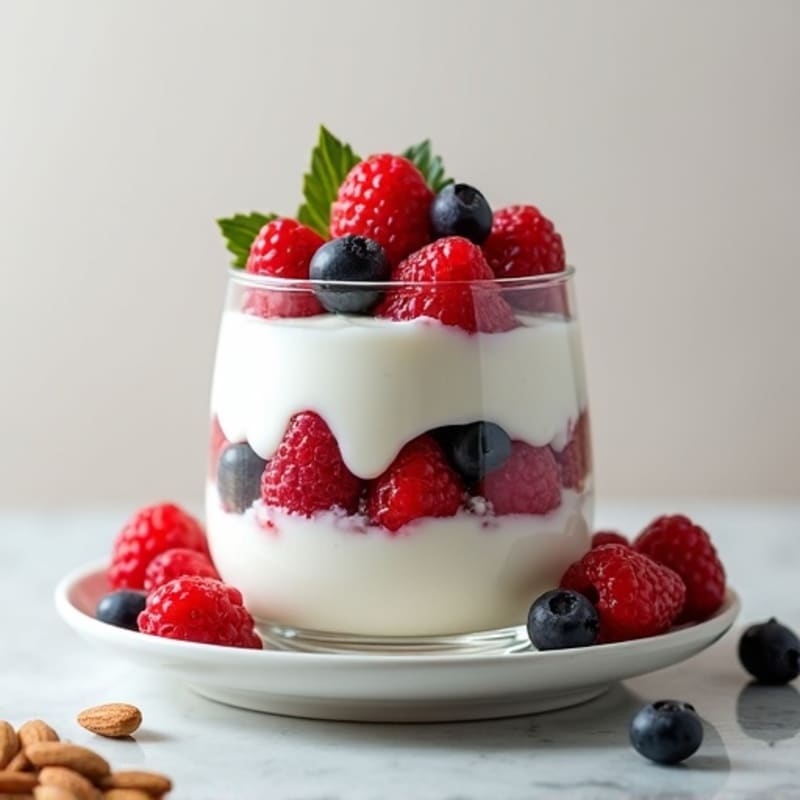 Greek Yogurt Protein Parfait with Mixed Berries and Almonds