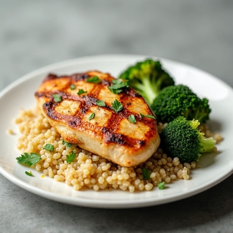 Grilled Chicken Breast with Quinoa and Roasted Broccoli