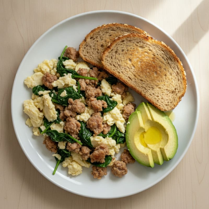 Egg White and Spinach Scramble with Turkey Sausage