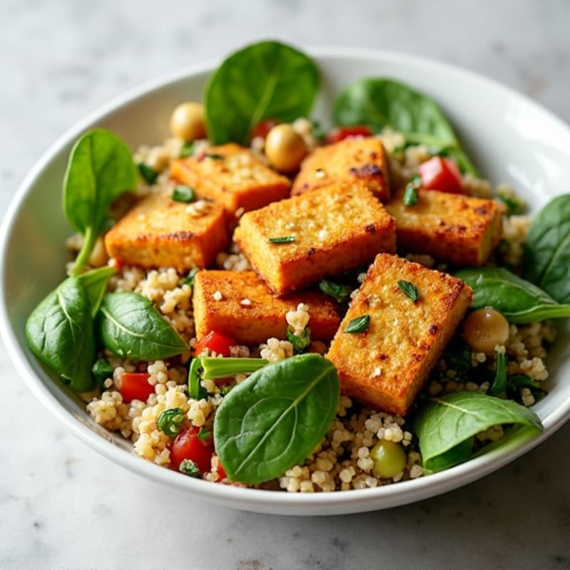 Crispy Tofu and Quinoa Power Salad with Edamame