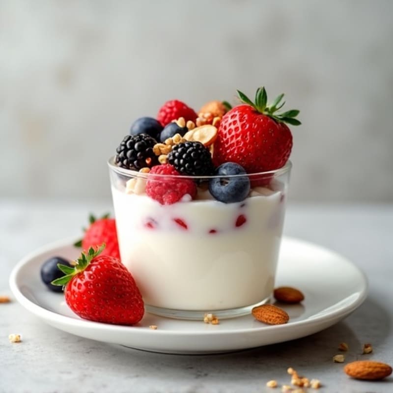 Silky Protein Yogurt Parfait with Berries and Almonds
