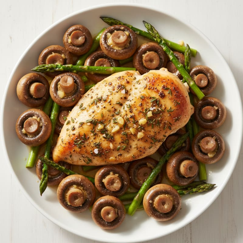 Garlic Butter Roasted Mushrooms with Herb-Crusted Chicken