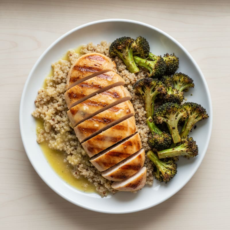 Grilled Chicken Breast with Quinoa and Roasted Broccoli