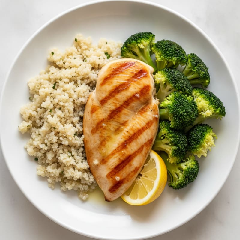 Grilled Chicken Breast with Quinoa and Steamed Broccoli