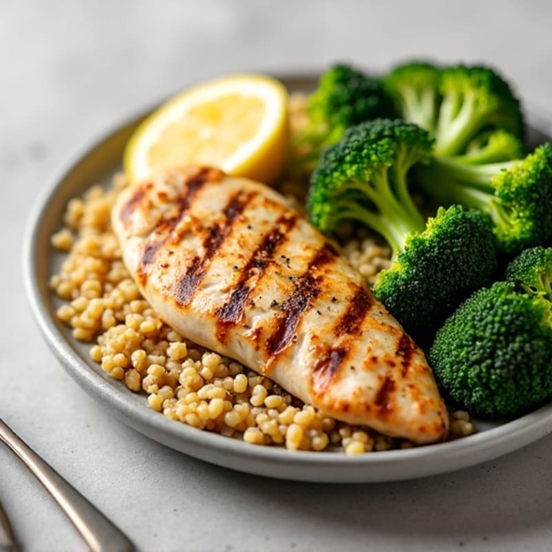 Grilled Chicken Breast with Quinoa and Roasted Broccoli