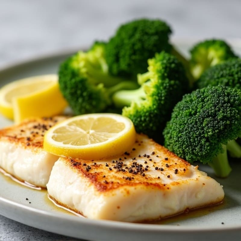 Seared Tilapia with Steamed Broccoli and Lemon