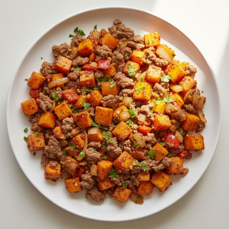 Smoky Ground Beef and Sweet Potato Hash