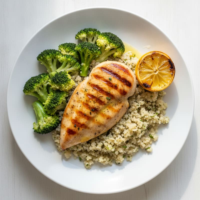 Grilled Chicken Breast with Quinoa and Steamed Broccoli