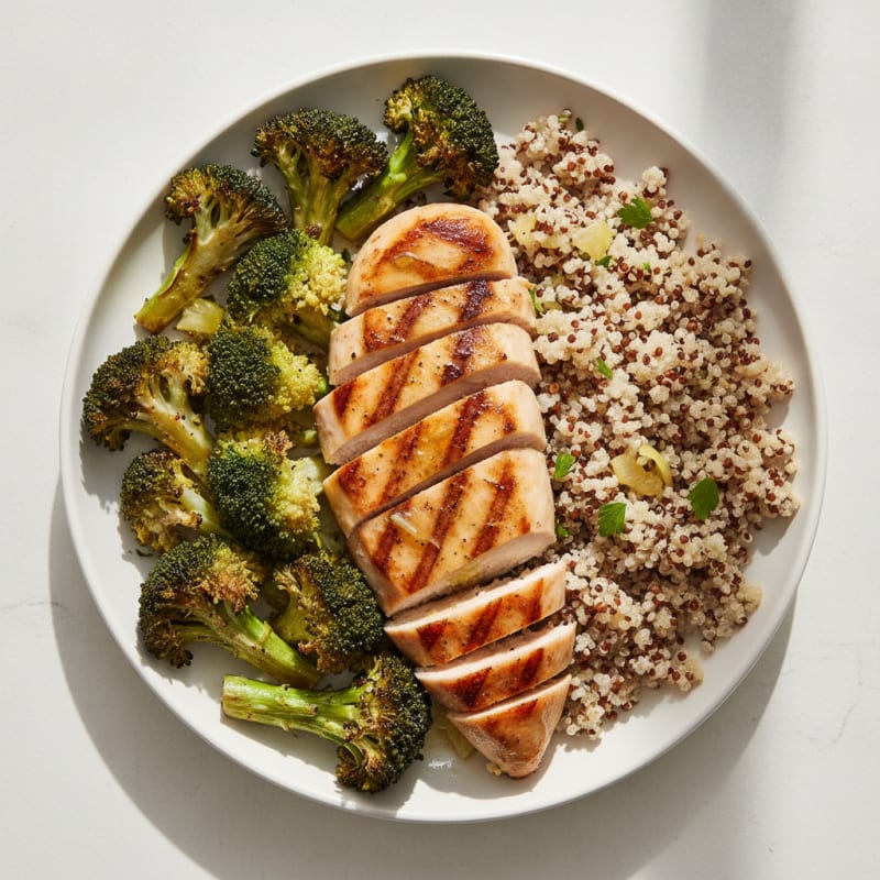 Grilled Chicken Breast with Quinoa and Roasted Broccoli