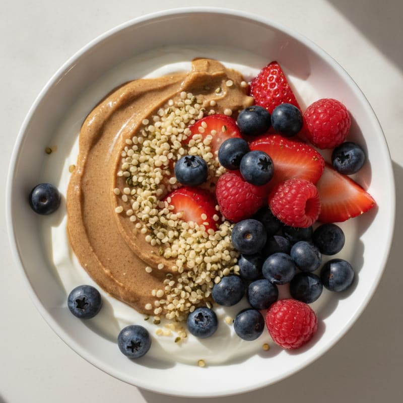 Creamy Greek Yogurt Bowl with Almond Butter and Mixed Berries