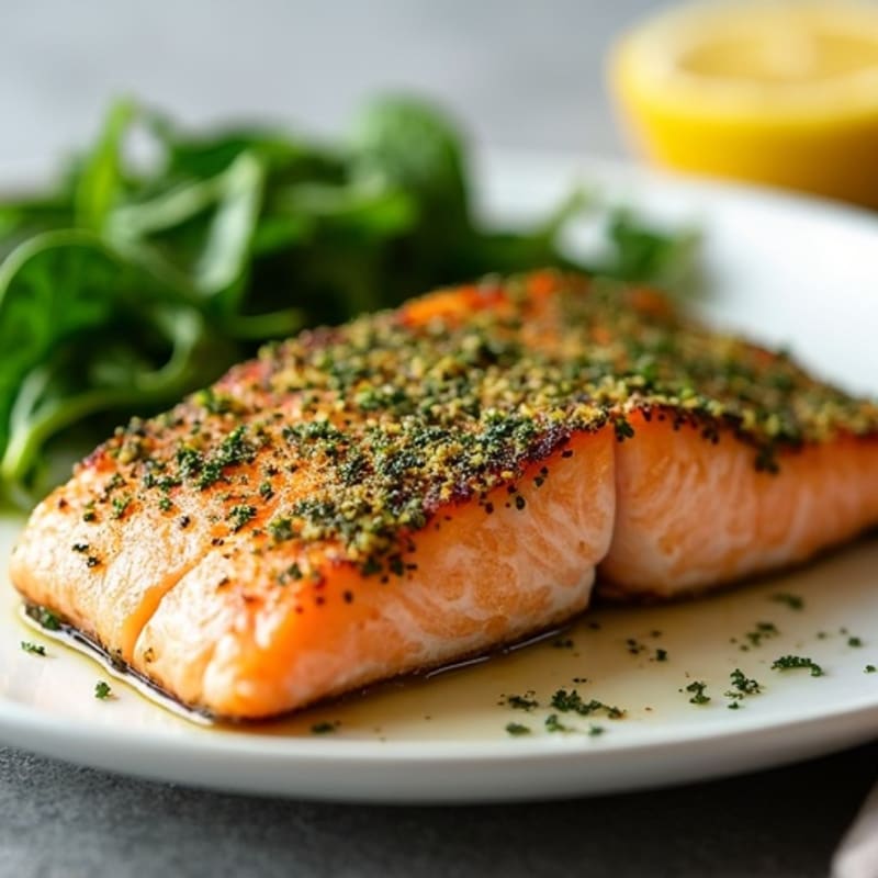 Herb-Crusted Pan Seared Salmon with Lemon