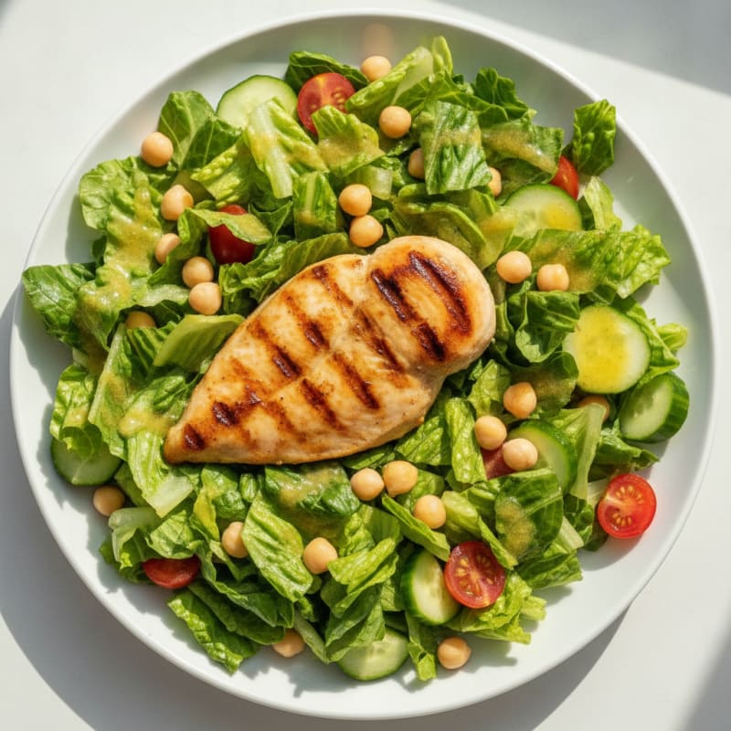 Grilled Chicken Breast with Crisp Romaine and Chickpea Salad