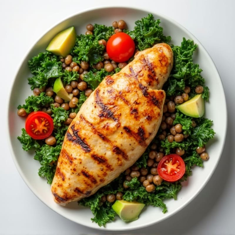 Grilled Chicken Breast with Lentil and Kale Salad