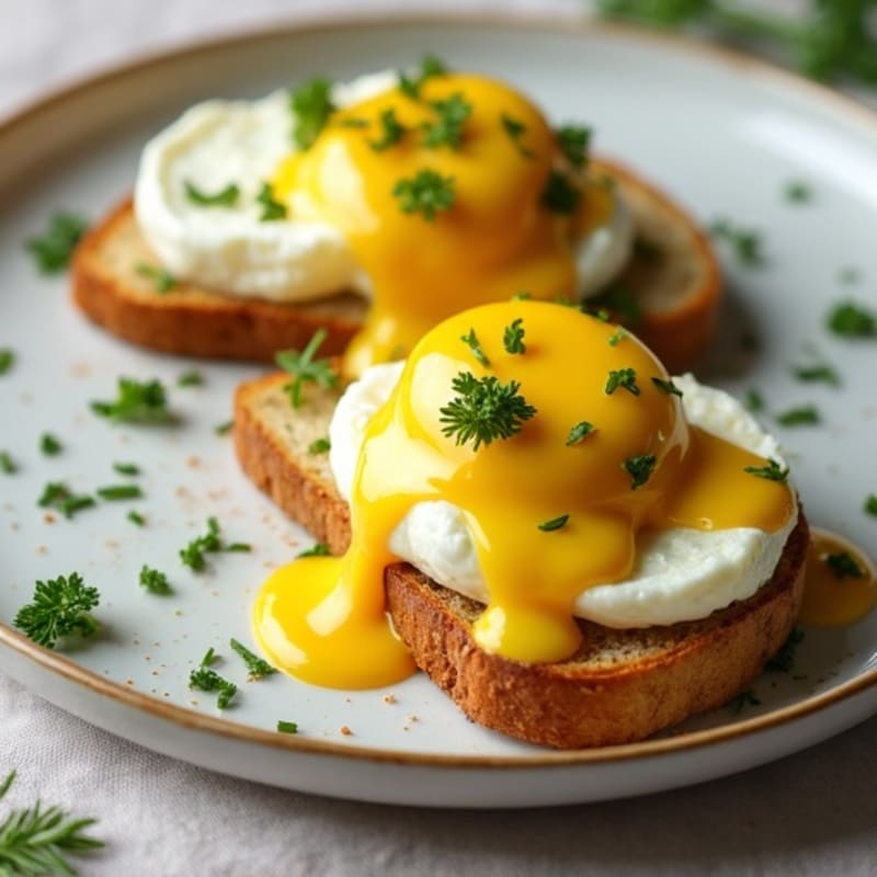 Herb-Poached Eggs with Hollandaise on Toasted Sourdough