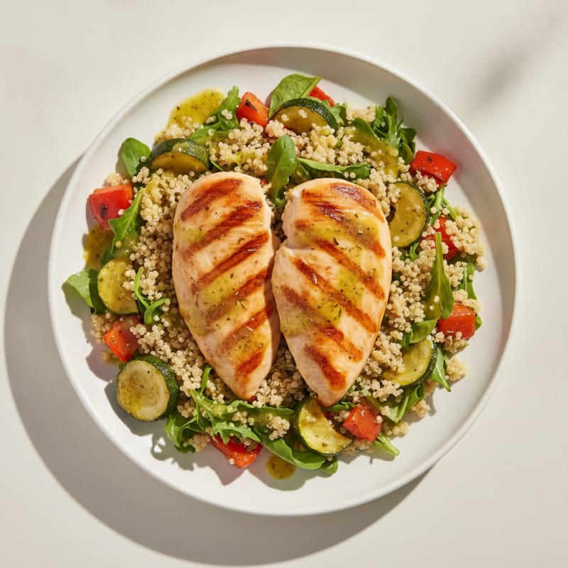 Grilled Chicken Breast Salad with Quinoa and Roasted Vegetables