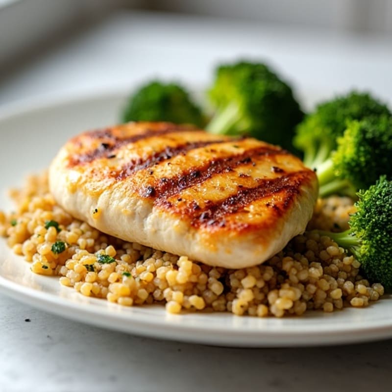 Grilled Chicken Breast with Roasted Broccoli and Quinoa