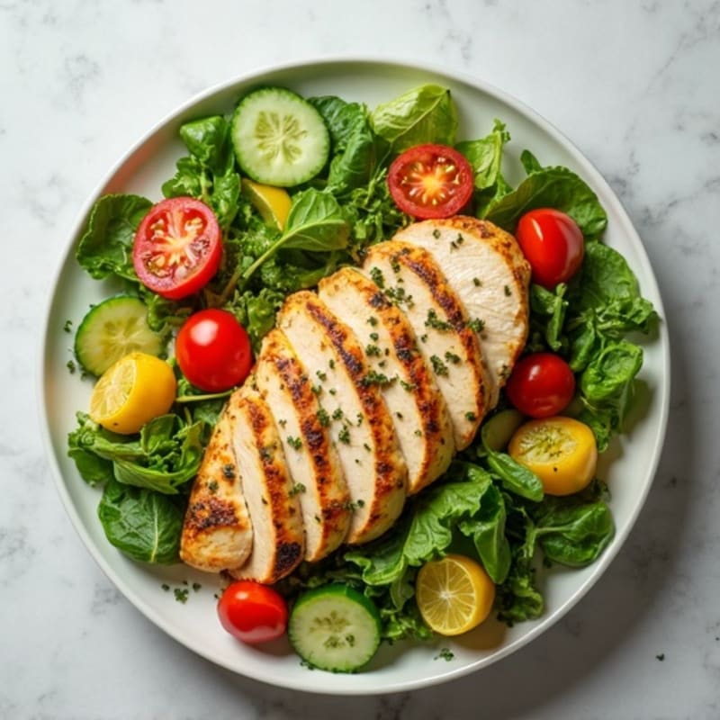 Herb-Marinated Chicken and Fresh Vegetable Salad with Lemon-Tahini Dressing