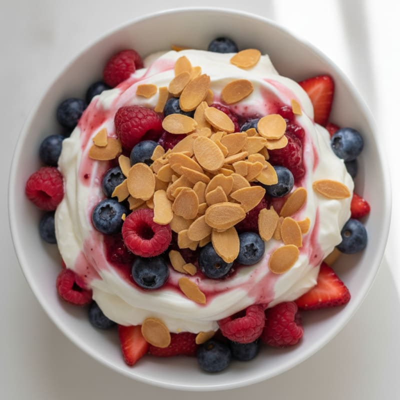Greek Yogurt Protein Parfait with Mixed Berries and Almonds
