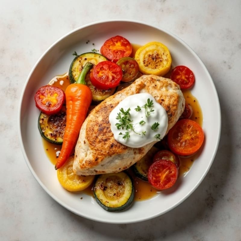 Creamy Spiced Chicken with Roasted Vegetables